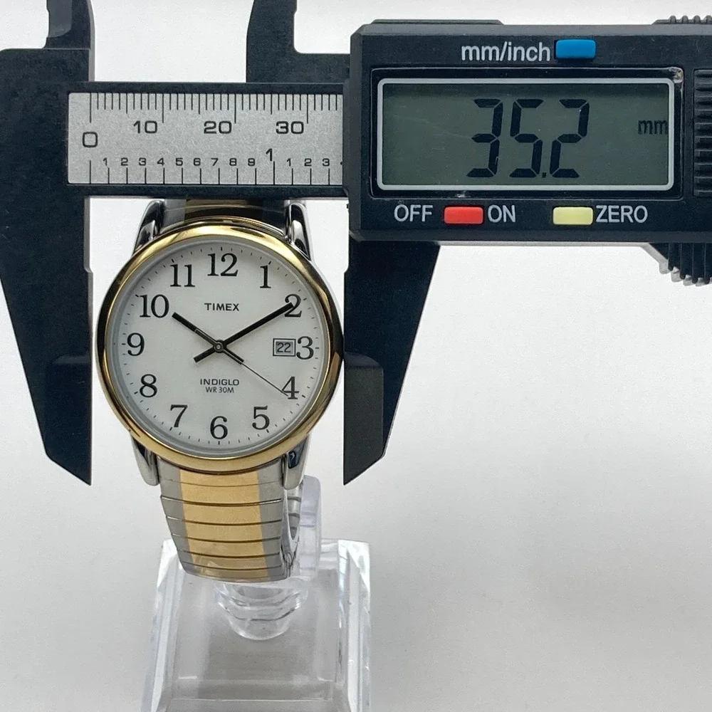 Timex Easy Reader Men's Watch 35mm Silver Gold Tone Indiglo Stretch New Battery